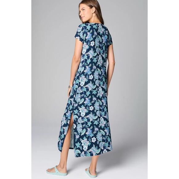 NWT $119 J. Jill Split-Neck Floral Blue Maxi Dress Women’s XL - Picture 4 of 8